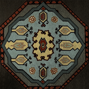Celtic flooring tile with heritage patterns in teal, gold and deep red by Blue Butterfly Flooring