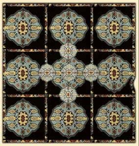 Celtic flooring design with traditional geometric patterns in blue and gold by Blue Butterfly Flooring