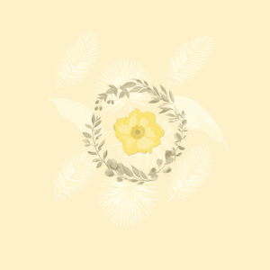 1950’s flooring design with a central yellow flower and soft fern silhouettes by Blue Butterfly Flooring
