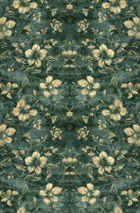 Victorian flooring with ornate gold floral details on deep emerald green background by Blue Butterfly Flooring